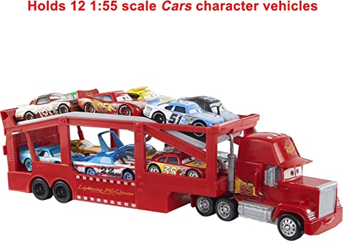 Disney and Pixar Cars Mack Hauler, 13-inch Toy Transporter Truck with Ramp & Carry Storage for 12 Vehicles