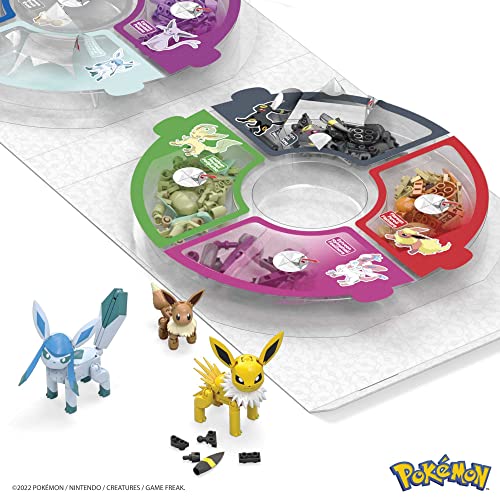MEGA Pokemon Action Figure Building Toys for Kids, Every Eevee Evolution with 470 Pieces, 9 Poseable Characters, Gift Idea
