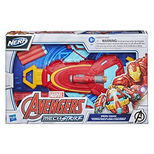 Avengers Marvel Mech Strike Iron Man Strikeshot Gauntlet Role Play Toy with 3 NERF Darts, Pull Handle to Expand, for Kids Ages 5 and Up