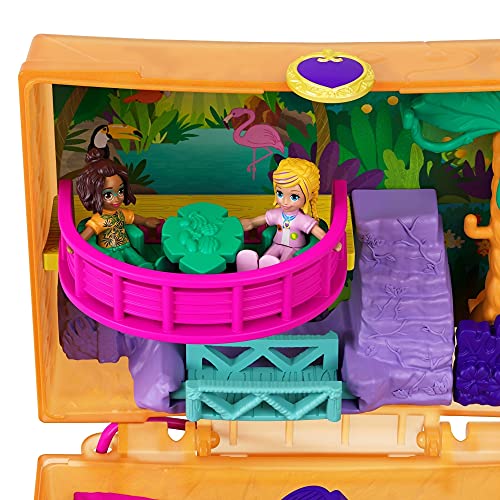 Polly Pocket Jungle Safari Compact with Fun Reveals, Micro Polly and Shani Dolls, 2 Sloth Figures & Sticker Sheet; for Ages 4 Years Old & Up - sctoyswholesale