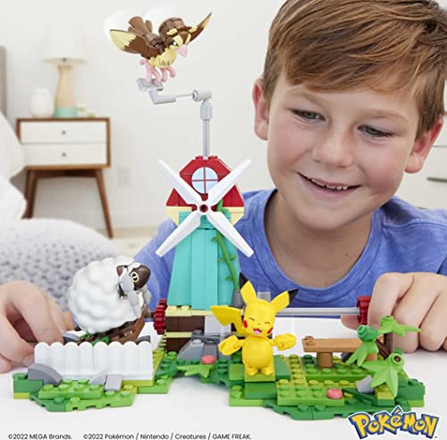 MEGA Pokémon Action Figure Building Toy Set, Countryside Windmill With 240 Pieces, Motion And 3 Poseable Characters, Gift Idea For Kids