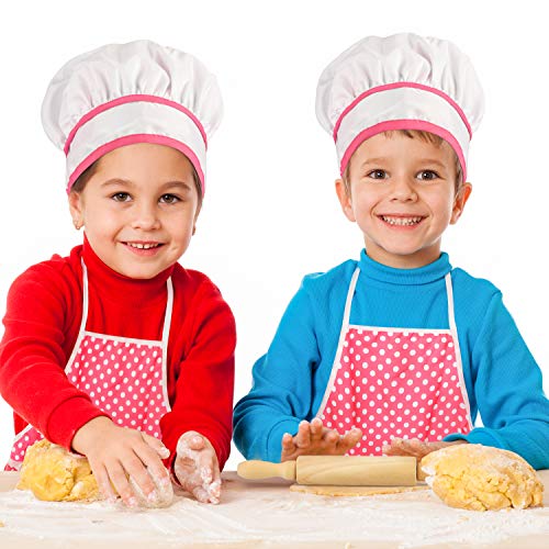 Kids Cooking Baking Set 17Pcs, Kids Chef Role Play Costume Set - Chef Hat and Matching Pink Apron Children Dress up