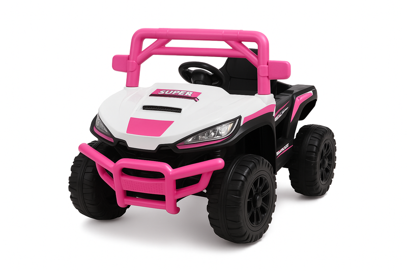 Kids Ride-On Car with 12V Battery Powered, Adjustable Speeds, Front Lights, R/C, and Four Wheel Suspension for Comfort