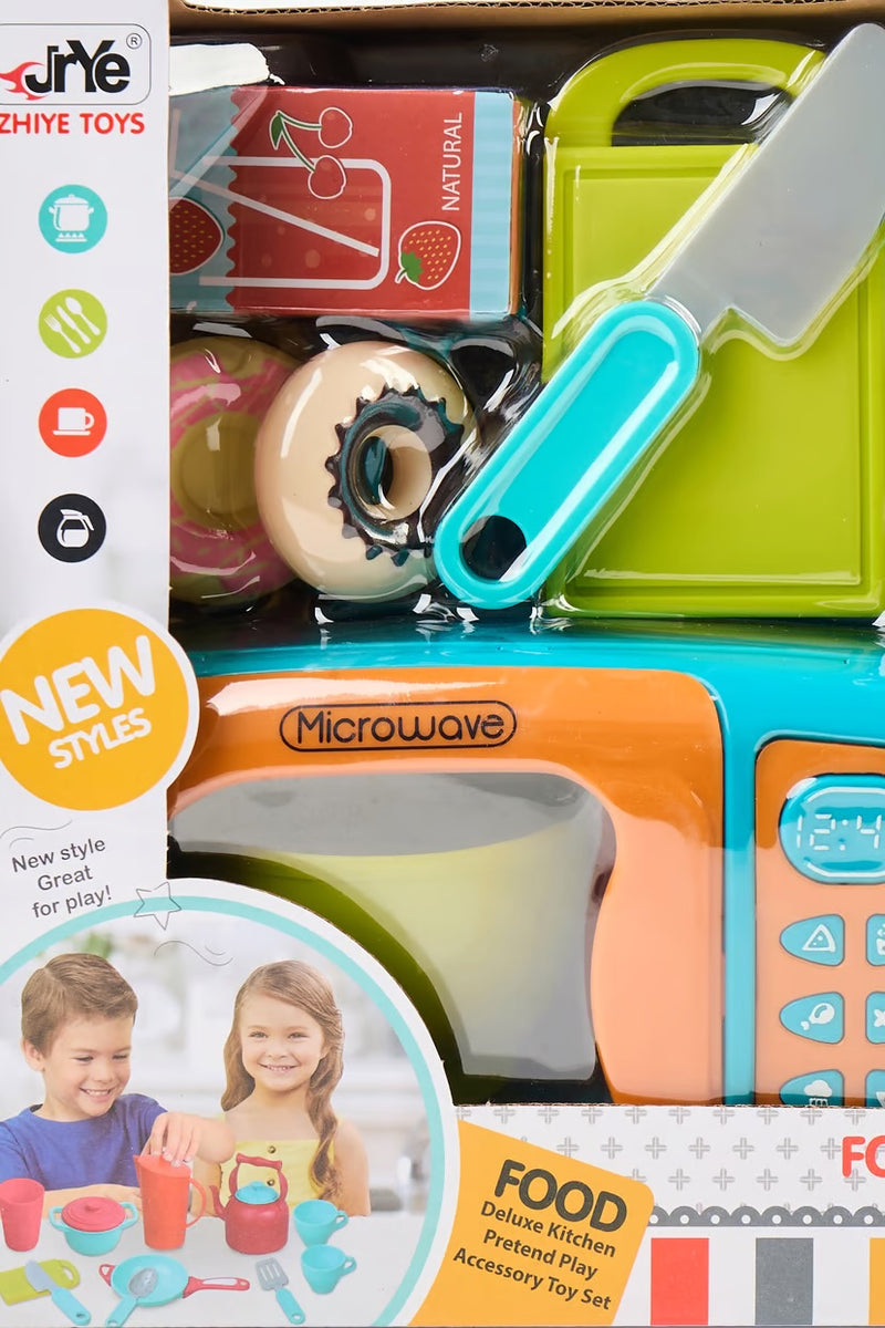 Kitchen Deluxe Set, Toy Chef, Mini Electric Microwave With Foods Set, Blue Combo