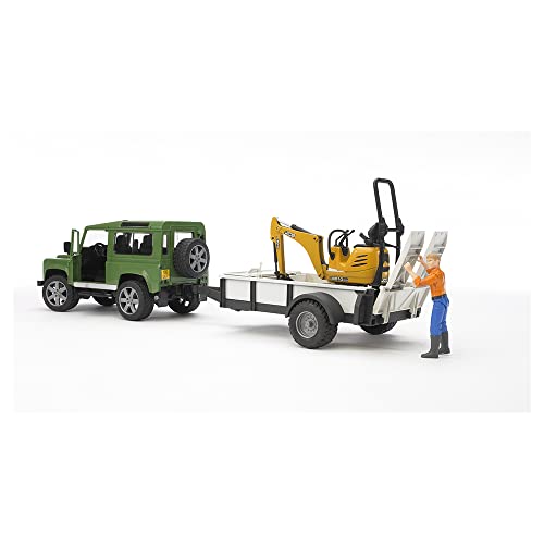 Bruder Land Rover w/ Trailer, Worker and JCB Excavator