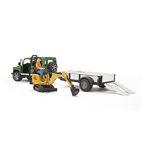 Bruder Land Rover w/ Trailer, Worker and JCB Excavator