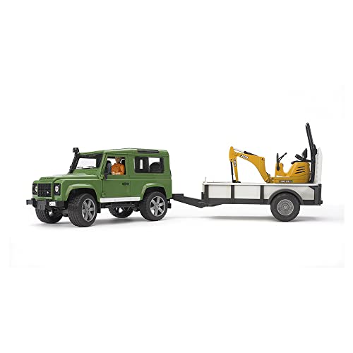 Bruder Land Rover w/ Trailer, Worker and JCB Excavator