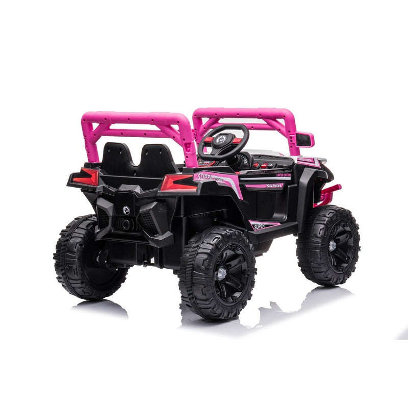 Kids Ride-On Car with 12V Battery Powered, Adjustable Speeds, Front Lights, R/C, and Four Wheel Suspension for Comfort