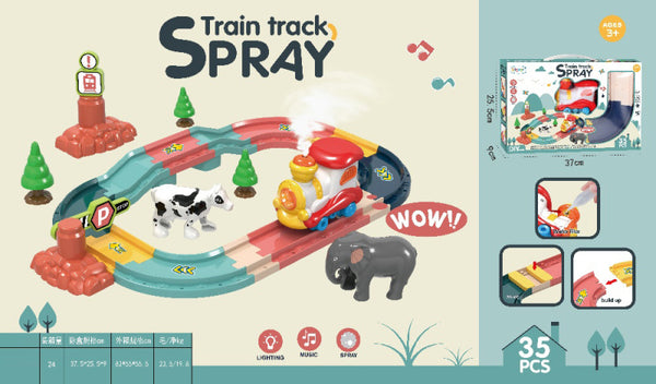 Train Track Set, Spray, Light Music Cartoon, 35pcs