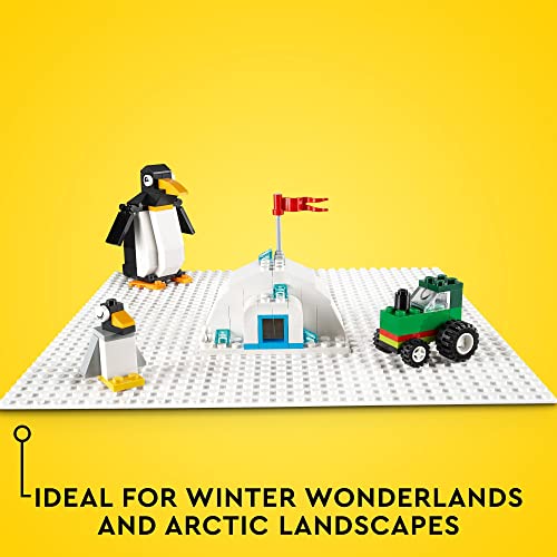 LEGO Classic White Baseplate, Square 32x32 Stud Foundation to Build, Play, and Display Brick Creations, Great for Snowy and Winter Landscapes, 11026