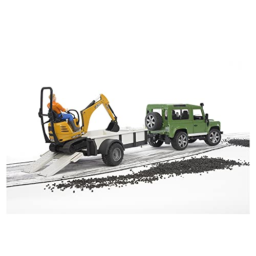 Bruder Land Rover w/ Trailer, Worker and JCB Excavator
