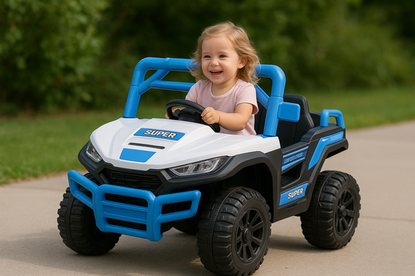 Kids Ride-On Car with 12V Battery Powered, Adjustable Speeds, Front Lights, R/C, and Four Wheel Suspension for Comfort