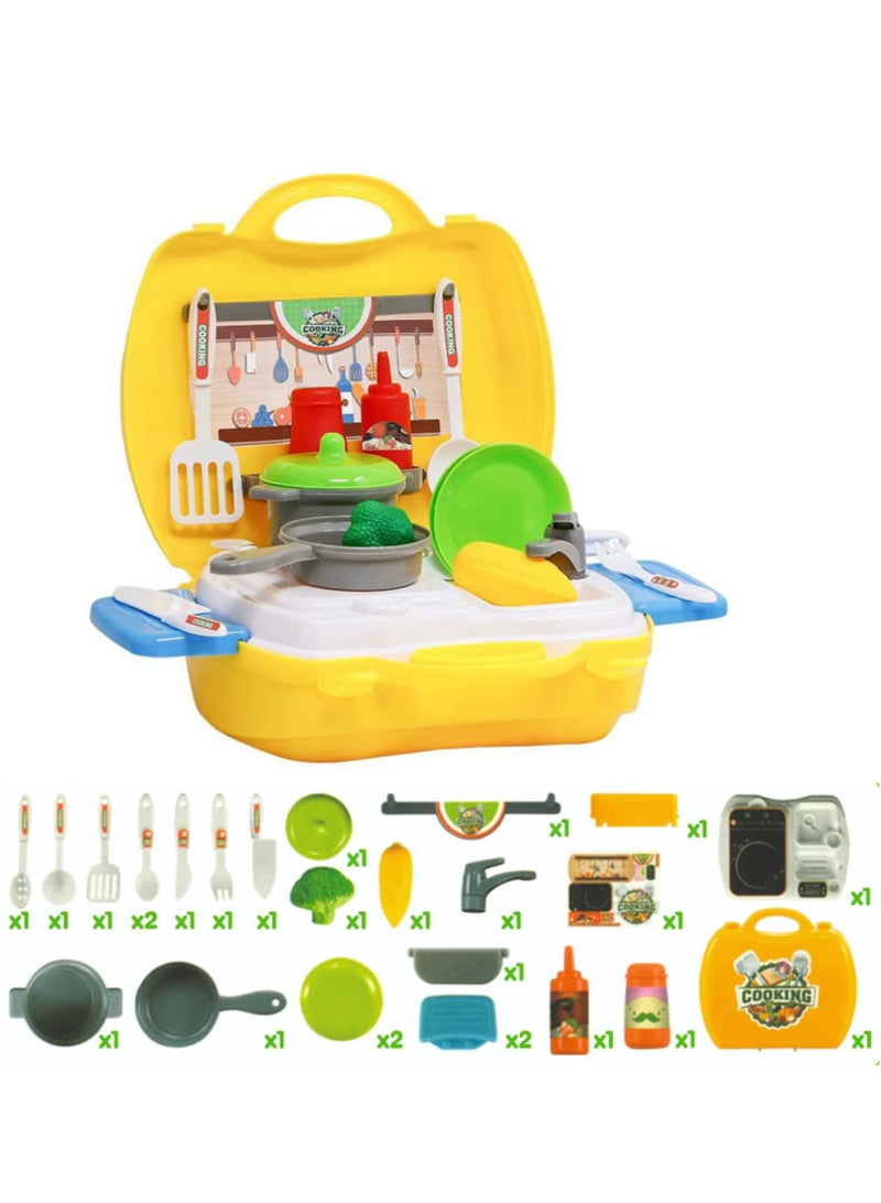 Dream Kitchen Set Cooking Pretend Play Toys for Kids, (Yellow)