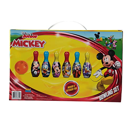 What Kids Want Disney Junior Mickey Mouse Bowling Set with 6 Pins and 1 Bowling Ball, Multicolor, One Size