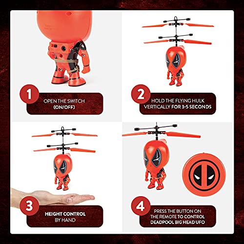 World Tech Toys Deadpool 3.5 Inch Flying Figure IR UFO Big Head Remote Control Marvel Helicopter