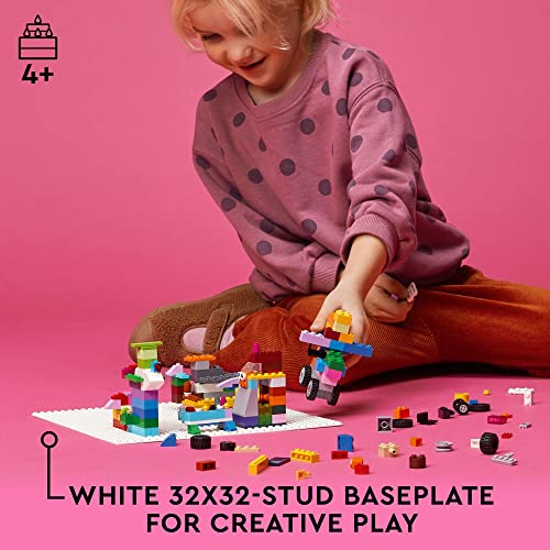 LEGO Classic White Baseplate, Square 32x32 Stud Foundation to Build, Play, and Display Brick Creations, Great for Snowy and Winter Landscapes, 11026