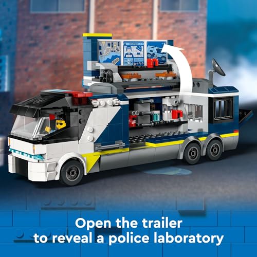 LEGO City Police Mobile Crime Lab Truck Toy, Pretend Play Police Toy, includes Quad Bike, 2 Officers, 1 Scientist and 2 Crook Minifigures, Police Truck Toy for Kids Ages 7 Plus, 60418