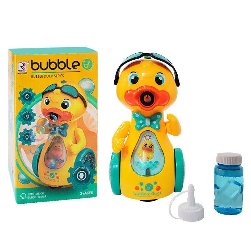 Automatic Bubble Machine Electric Gimbal Bubble Duck Toy with Light Musical (Yellow)