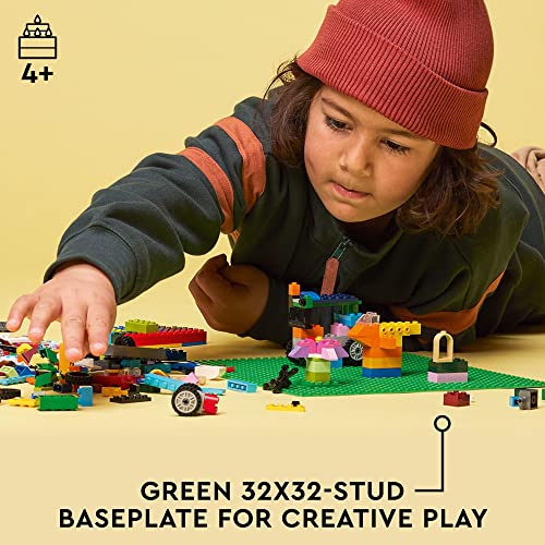 LEGO Classic Green Baseplate, Square 32x32 Stud Foundation to Build, Play, and Display Brick Creations, Great for Grassy Nature Landscapes, 11023