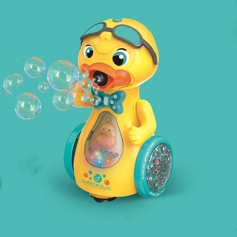 Automatic Bubble Machine Electric Gimbal Bubble Duck Toy with Light Musical (Yellow)