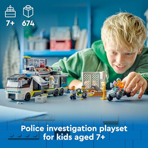 LEGO City Police Mobile Crime Lab Truck Toy, Pretend Play Police Toy, includes Quad Bike, 2 Officers, 1 Scientist and 2 Crook Minifigures, Police Truck Toy for Kids Ages 7 Plus, 60418