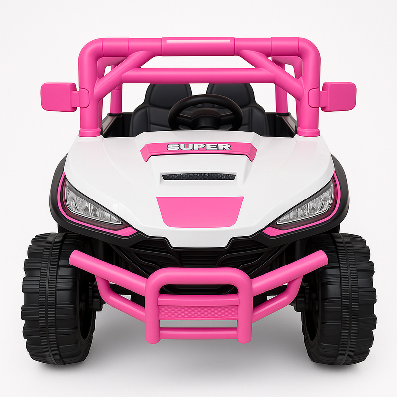 Kids Ride-On Car with 12V Battery Powered, Adjustable Speeds, Front Lights, R/C, and Four Wheel Suspension for Comfort