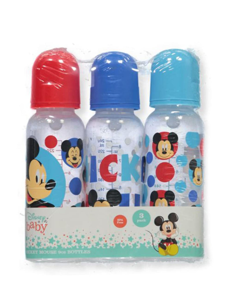 Disney Cudlie Mickey Mouse Baby Boy 3 Pack 9oz Bottles with Bright Mickey Print