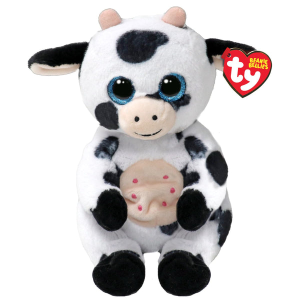 Ty Beanie Bellies – Herdly The Cow with Glitter Blue Eyes, The Original Plush Animals with Soft Belly 20 cm
