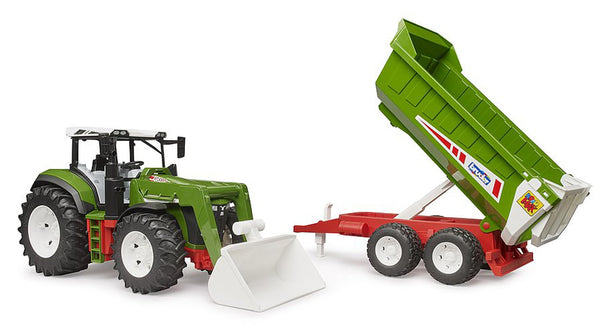 Bruder Roadmax Tractor with Front Loader and Tipping Trailer, 1:16 Scale Realistic Farm Pretend Play Toy