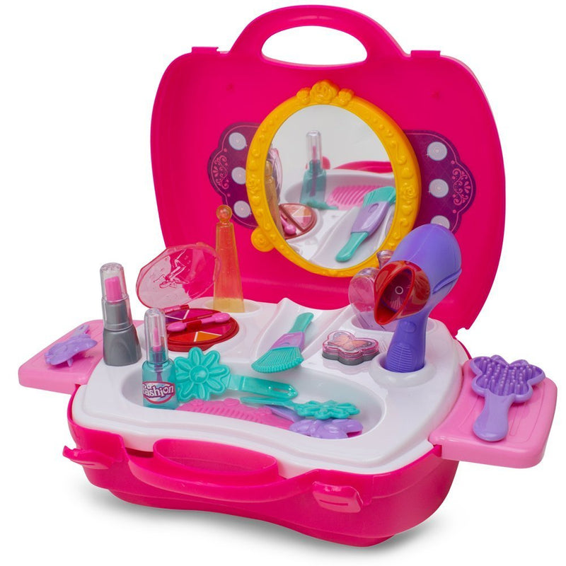 21-Piece Pretend Play Makeup Kit for Girls – Kid’s Vanity Makeup Kit with Beauty Salon Case, Lightweight & Portable Barbie Make Up Cosmetics Set for Toddlers