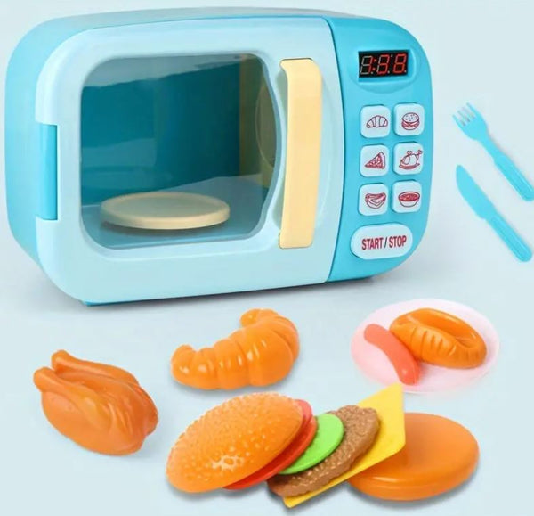 Microwave Kitchen Play Set with Light Sound for Kids with Pretend Fake Food
