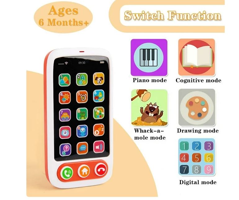 Baby Cell Phone Toy, Kids Play Phone with Big Touch Screen Lights Music Educational Toy for Age 1+