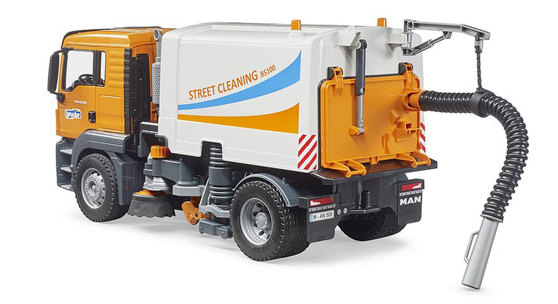 Bruder Toys - Commercial Realistic MAN TGS Street Sweeper Truck with Open-able Doors, Adjustable Brushes, and Flexible Hose - Ages 4+
