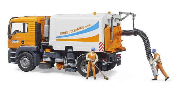 Bruder Toys - Commercial Realistic MAN TGS Street Sweeper Truck with Open-able Doors, Adjustable Brushes, and Flexible Hose - Ages 4+