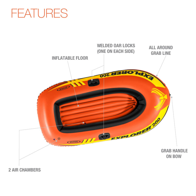 Intex Explorer 200 Inflatable 2 Person Capacity Pool & Lake Fishing Raft Boat