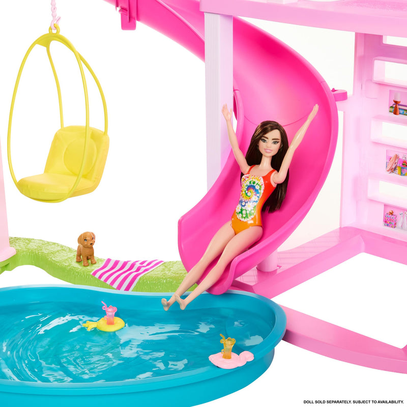 Barbie DreamHouse, Doll House Playset with 75+ Pieces Including Toy Furniture & 3-Story Pool Slide, Pet Elevator & Puppy Play Areas