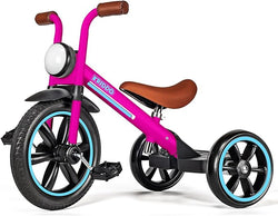 KRIDDO Kids Tricycles Age 2 Years to 5 Years, 12 Inch Puncture Free Rubber Wheel w Front Light, Adjustable Seat Height, Gift Toddler Tricycles for 2-5 Year Olds, Trikes for Toddlers, Blue