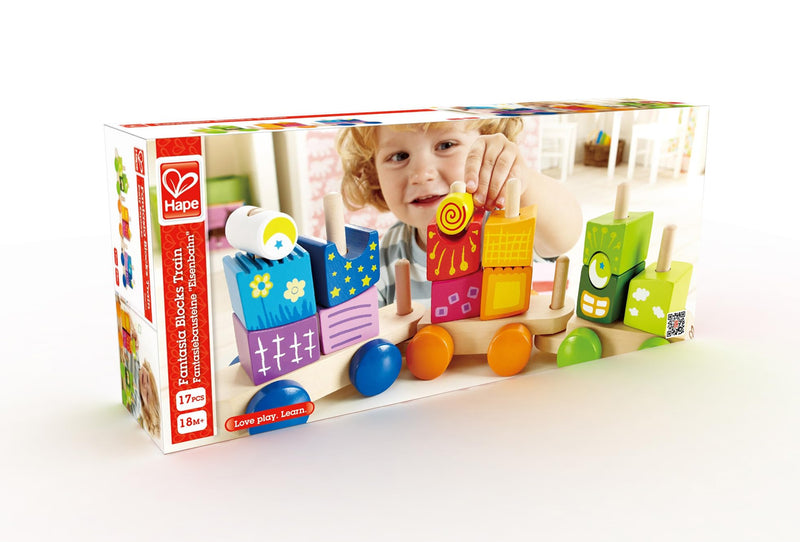 Hape Fantasia Building Blocks Toddler Push and Pull Train Set ...