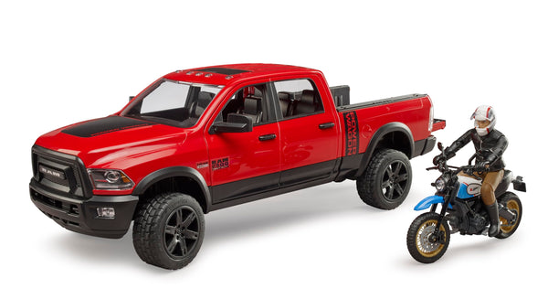 Bruder Ram Power Wagon with Ducati Scrambler Desert Sled and Driver Vehicles Toy