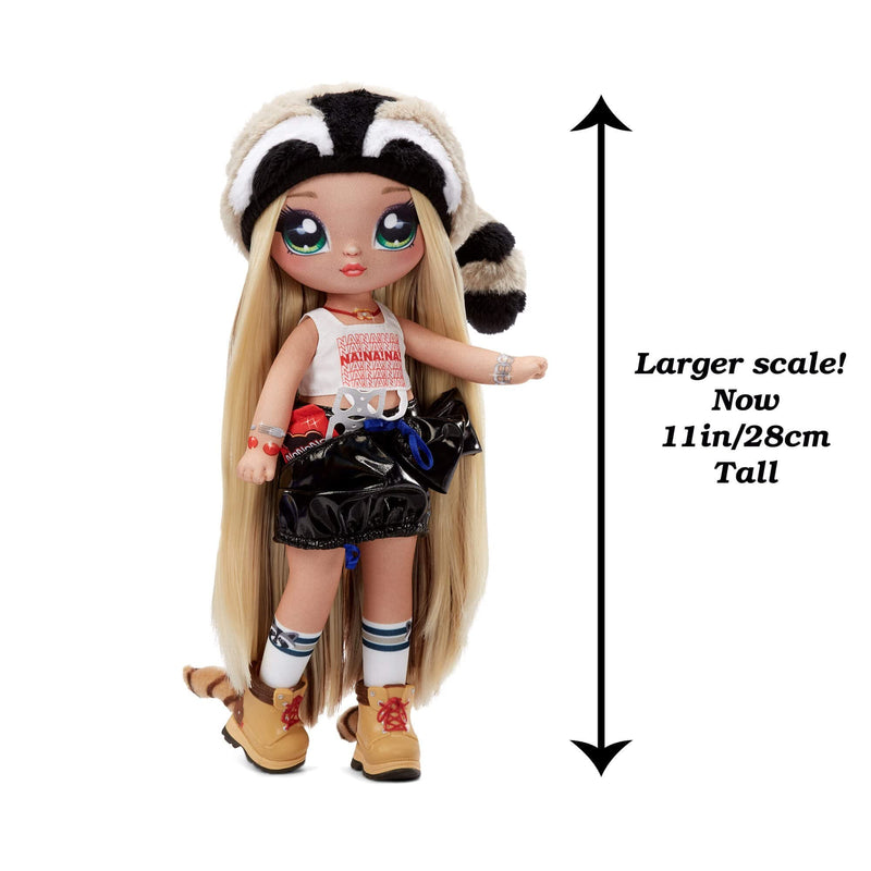 Na Na Na Surprise Teens 11" Fashion Doll Gretchen Stripes, Soft, Poseable, Blonde Hair, Cute Animal-inspired Raccoon Hat Outfit & Accessories, Gift for Kids