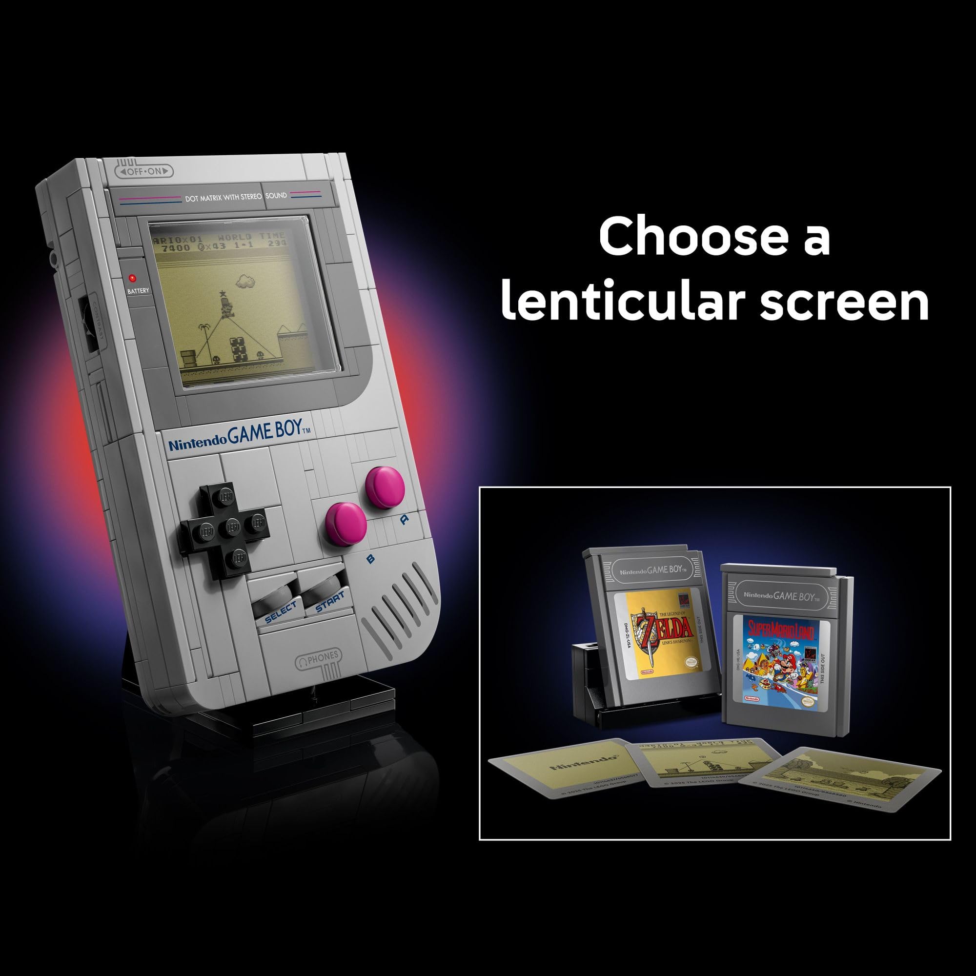 LEGO Super Mario Game Boy - Retro Building Sets for Adults, Ages 18+ - Collectible Model with Game Paks and Display Stand - Birthday Gifts for Men & Women - 72046