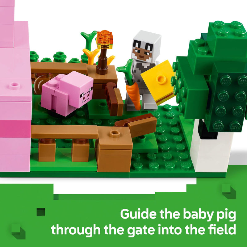 LEGO Minecraft The Baby Pig House Toy Figures and Playset - Building Minecraft Toy for Kids, Boys and Girls, Ages 7+ - Gift for Birthdays - with 2 Minifigures for Pretend Play - 21268