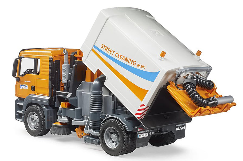 Bruder Toys - Commercial Realistic MAN TGS Street Sweeper Truck with Open-able Doors, Adjustable Brushes, and Flexible Hose - Ages 4+