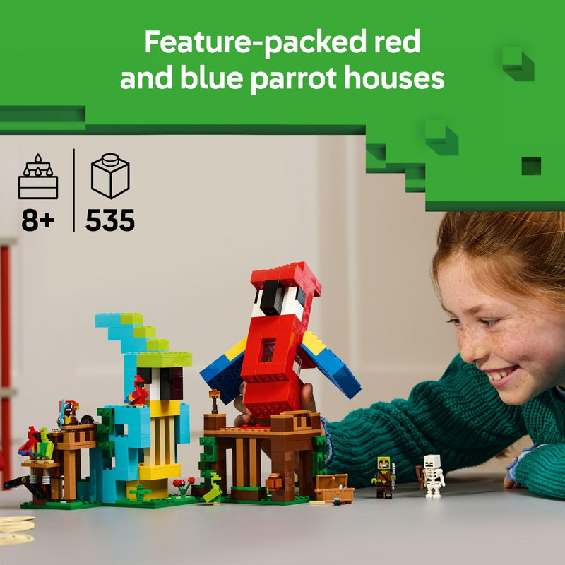 LEGO Minecraft The Parrot Houses Building Toy for Boys and Girls 8+ - Minecraft Video Game Kids Toy - Includes Jungle Ranger and Parrot Handler Minifigures and Accessories