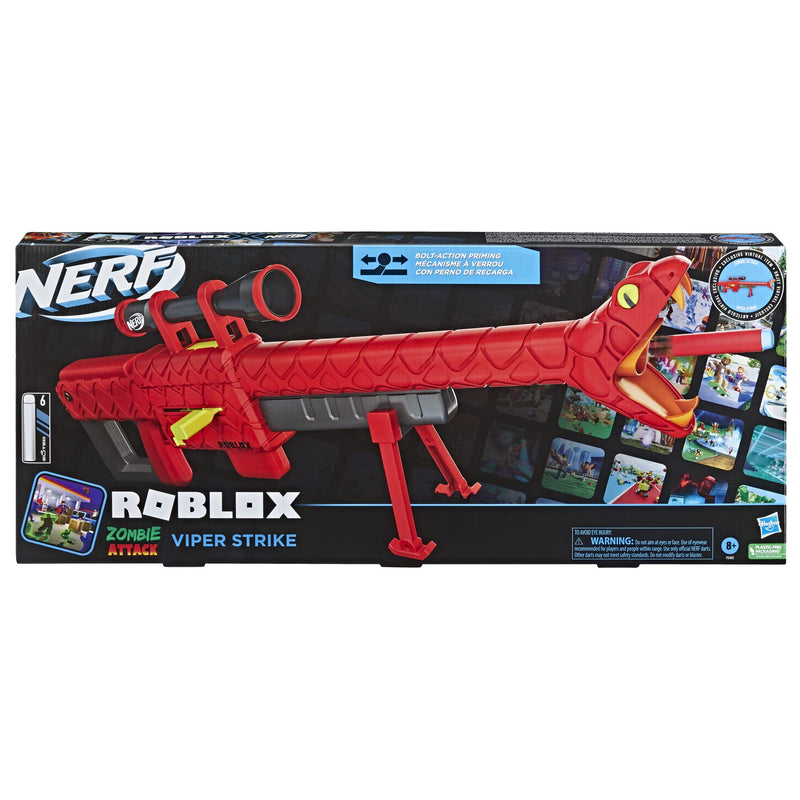 Nerf Roblox Zombie Attack: Viper Strike Nerf Sniper-Inspired Blaster With Scope, Code for Exclusive Virtual Item, Roblox Toys for 8 Year Old Boys & Girls and Up, 6-Dart Clip, 6 Nerf Elite Darts, Bipod