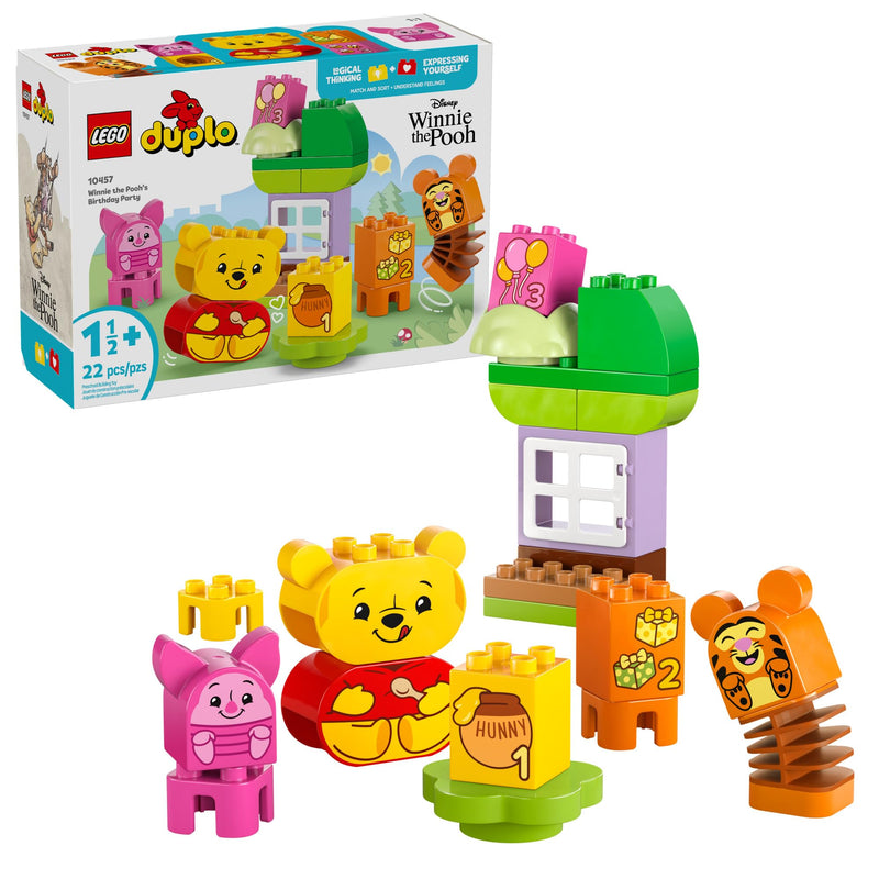 LEGO DUPLO Disney Winnie The Pooh’s Birthday Party Building Set - Baby Toy for 18 Months and Up - Sensory Toys to Inspire Imaginative Play - Building Blocks for Toddlers 1-3 - 10457