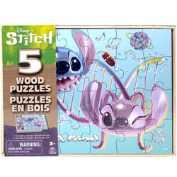 Disney Stitch 5-Pack Wooden Puzzles for Kids with Storage Tray