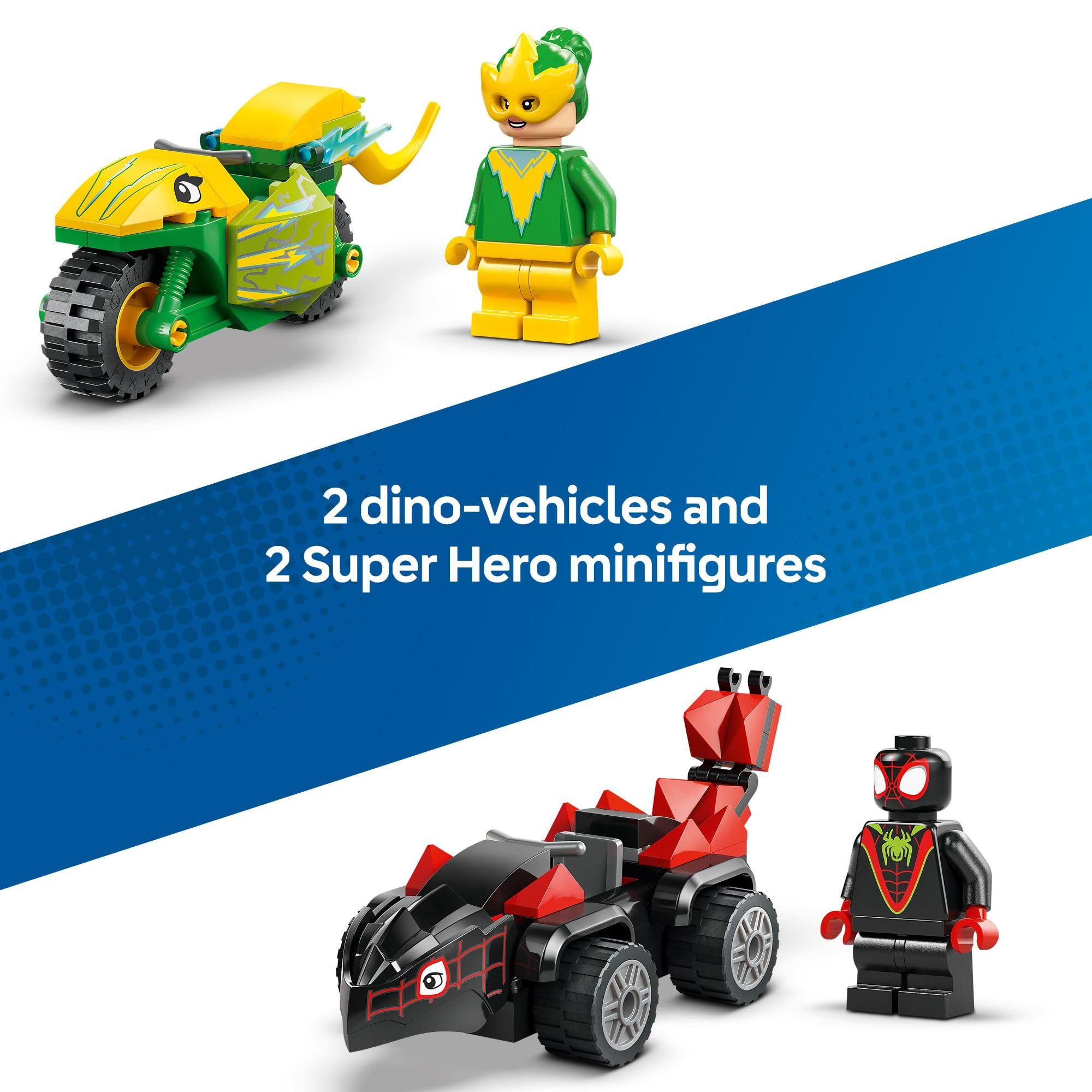 LEGO Marvel Spidey and His Amazing Friends Spin and Electro Dinosaur Vehicle Chase - Car and Motorcycle Preschool Building Toy for Kids, Boys and Girls, Ages 4+