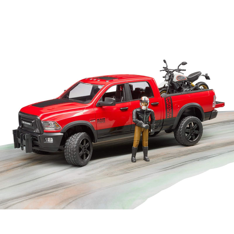 Bruder Ram Power Wagon with Ducati Scrambler Desert Sled and Driver Vehicles Toy