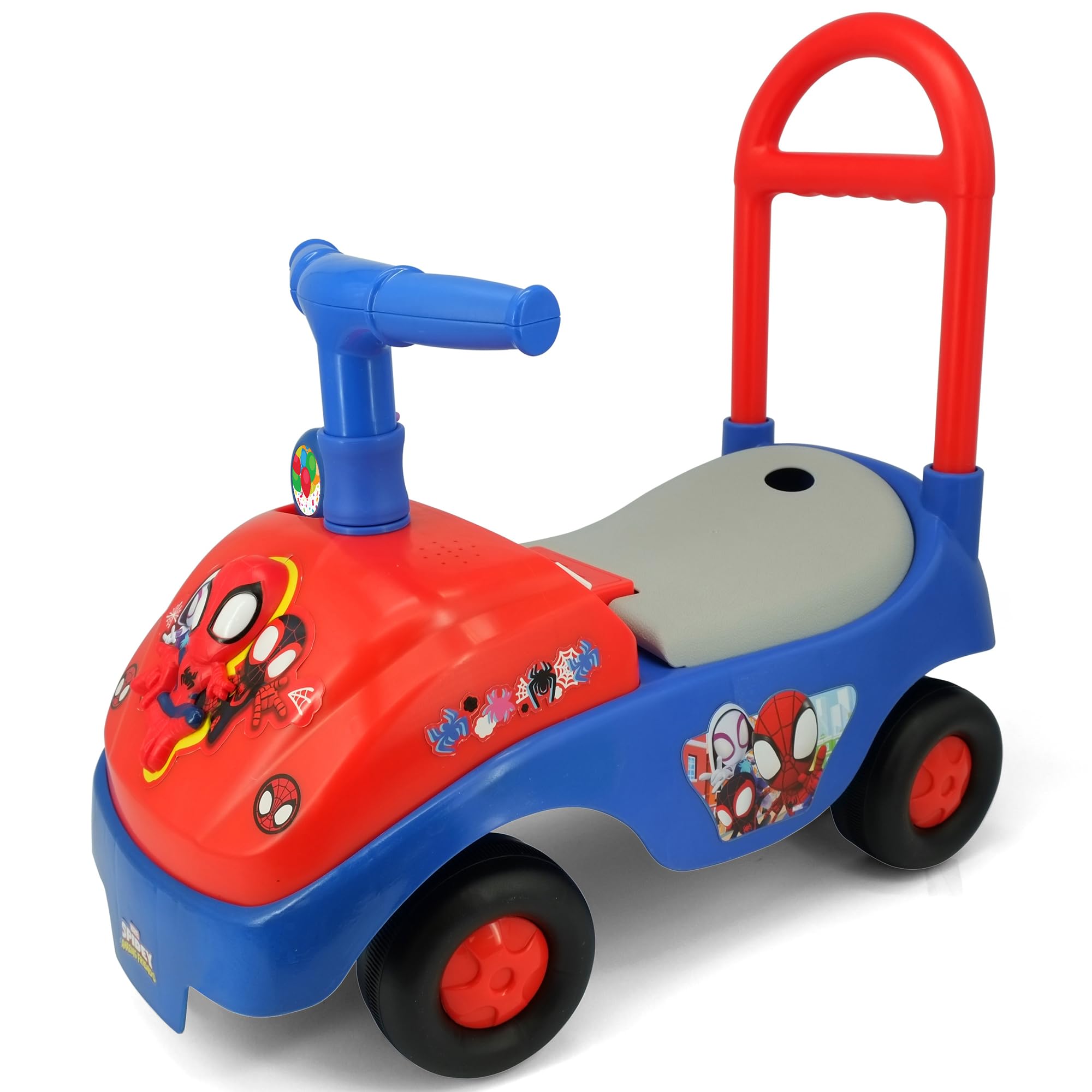 Ride-On, Kiddieland: Foldable Handle  Spidey  Foot to Floor Vehicle, Spiderman, Interactive Dashboard & Sounds, Toy Phone, Toddlers & Kids 18-36mo